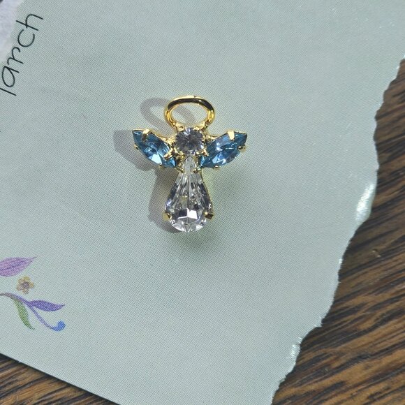 Austrian crystal March birthstone "guardian angel" lapel pin / brooch - Picture 6 of 6